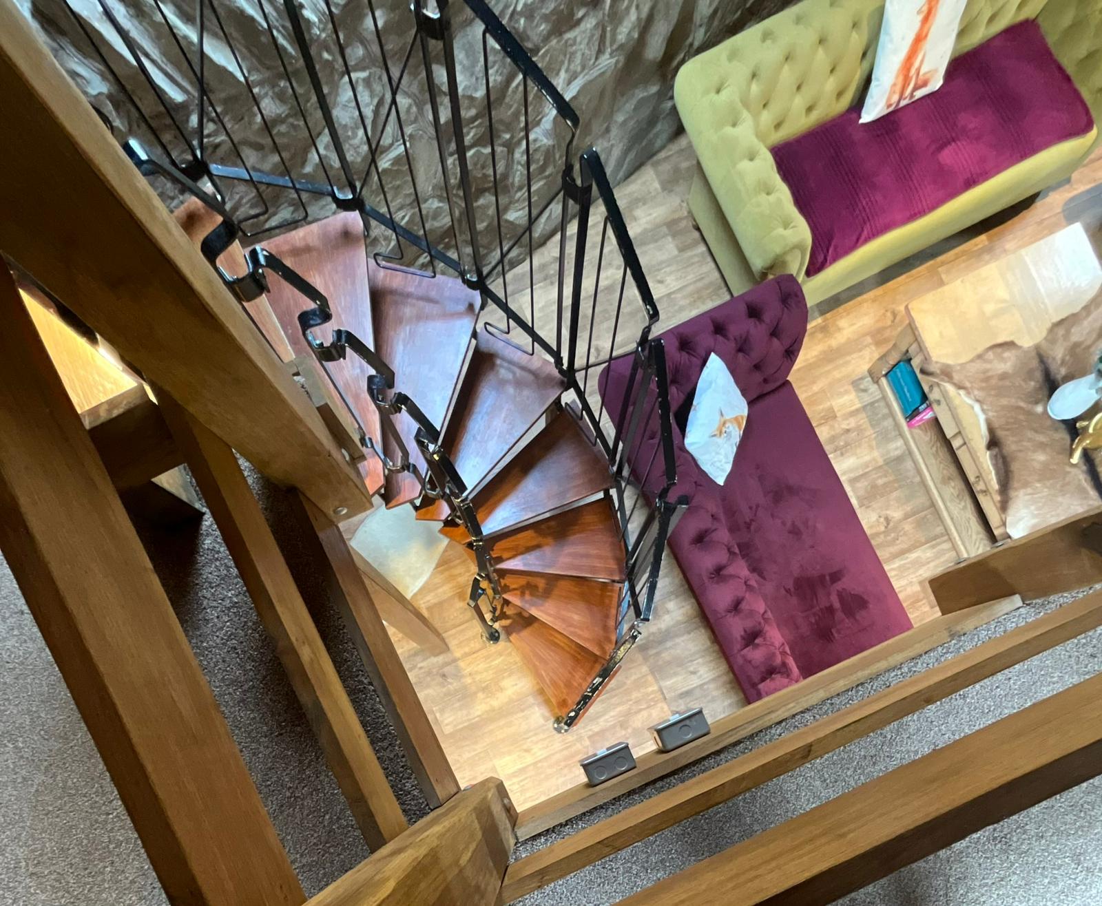 Glamping lodge spiral staircase